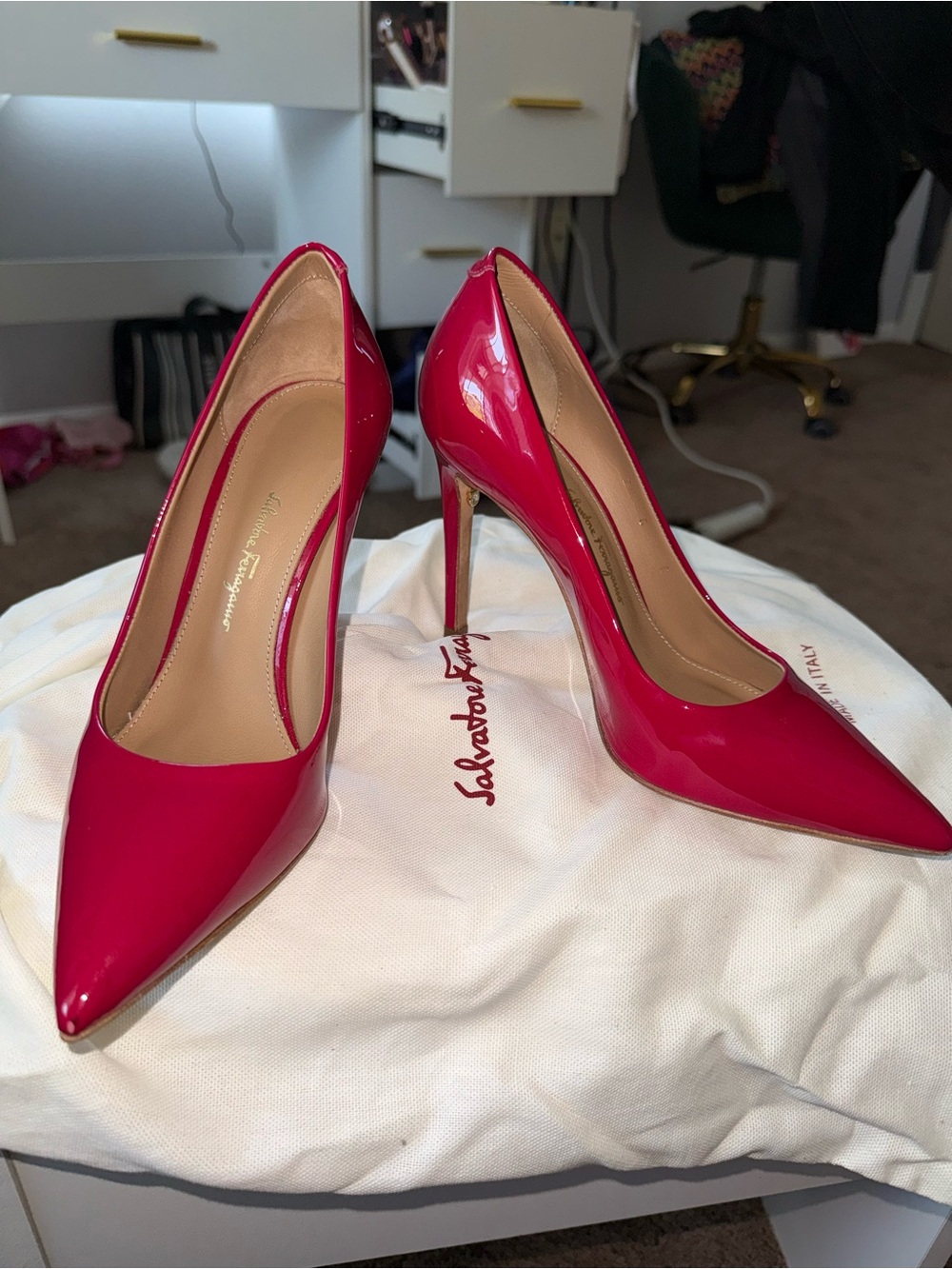 Salvatore Ferragamo Bright Fuchsia Patent Pointed-Toe Stilettos